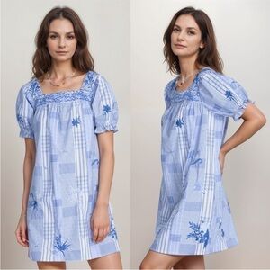 Johnny Was Marbella Square Neck Park Patchwork Flroal Embroidered Dress Size XS